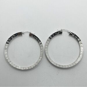 Vtg Sterling Silver Large Textured Etched Hoop Earrings / 2”